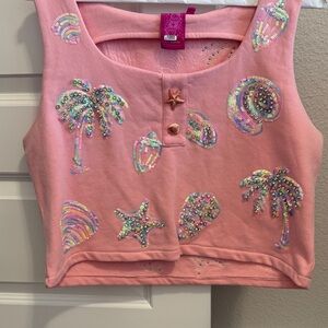 Pink QUEEN OF SPARKLES Tank Top with Sequin Designs. Perfect for the beach.